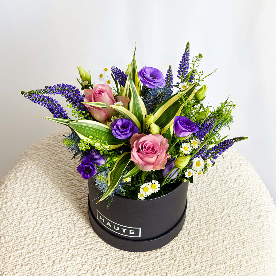 Luxe Chocolate Box in Purple with Tanacetum